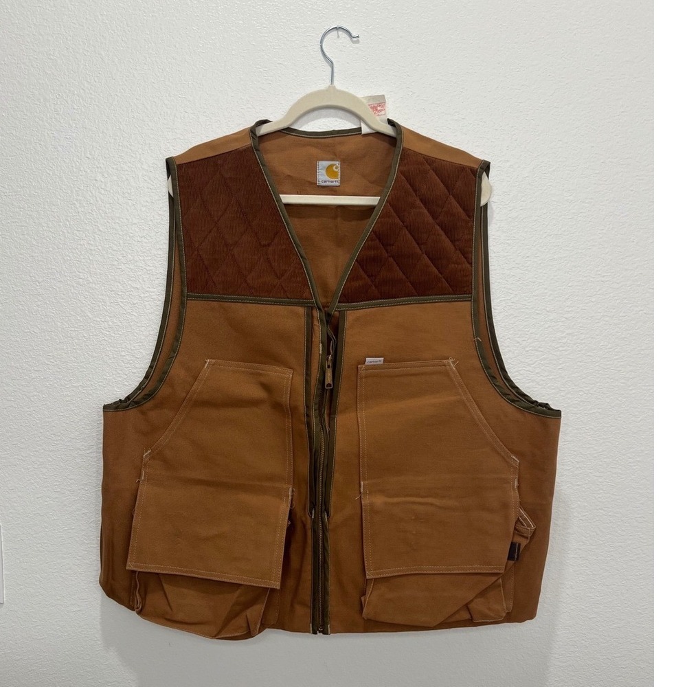 Vintage Carhartt Duck Canvas Hunting Work Vest USA Made Union XXL Brown